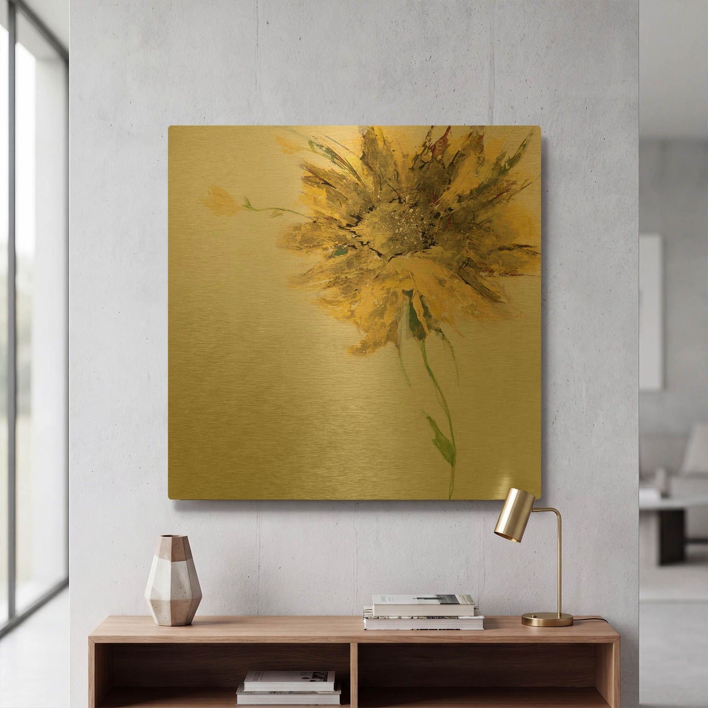 'Yellow Daisy on White' By Jan Griggs Gold Metal Wall Art