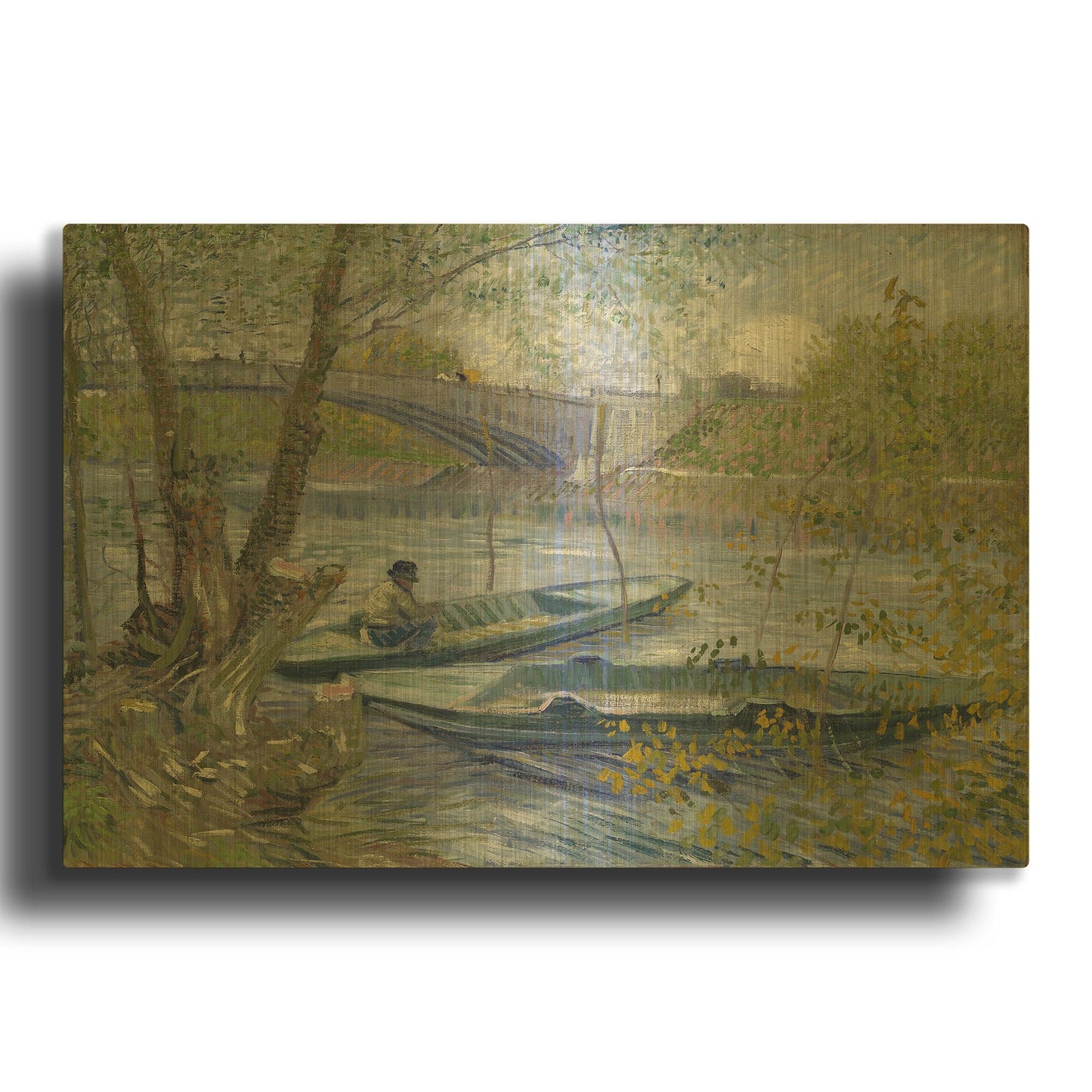 'Fishing In Spring, The Pont De Clichy' By Vincent Van Gogh Gold Metal Wall Art