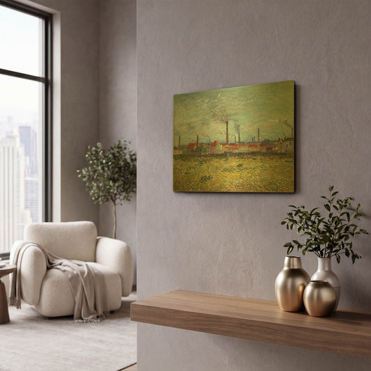 'Factories At Clichy' By Vincent Van Gogh Gold Metal Wall Art
