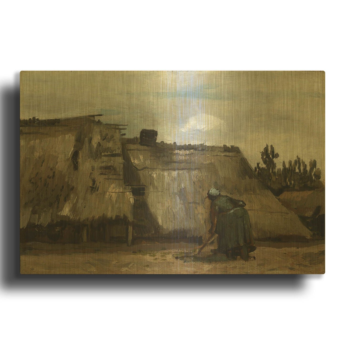 'A Peasant Woman Digging In Front Of Her Cottage' By Vincent Van Gogh Gold Metal Wall Art