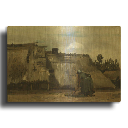 'A Peasant Woman Digging In Front Of Her Cottage' By Vincent Van Gogh Gold Metal Wall Art
