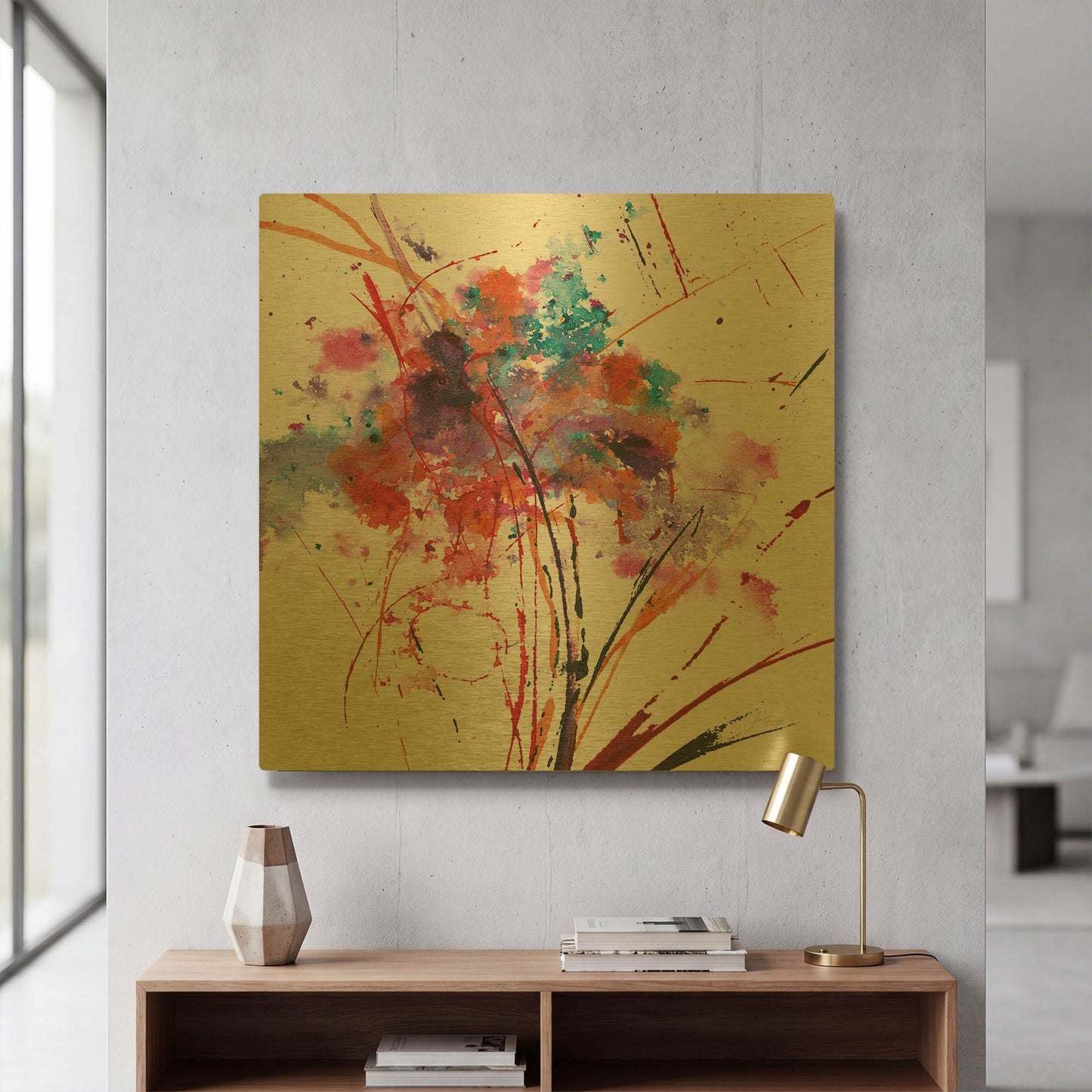 'Floral Explosion I on White' By Jan Griggs Gold Metal Wall Art
