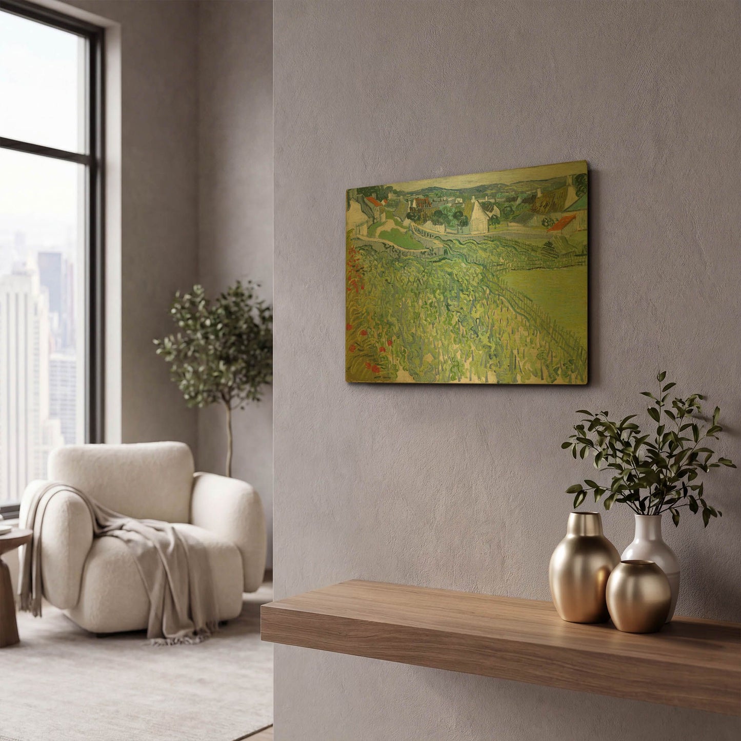 'Vineyards At Auvers' By Vincent Van Gogh Gold Metal Wall Art