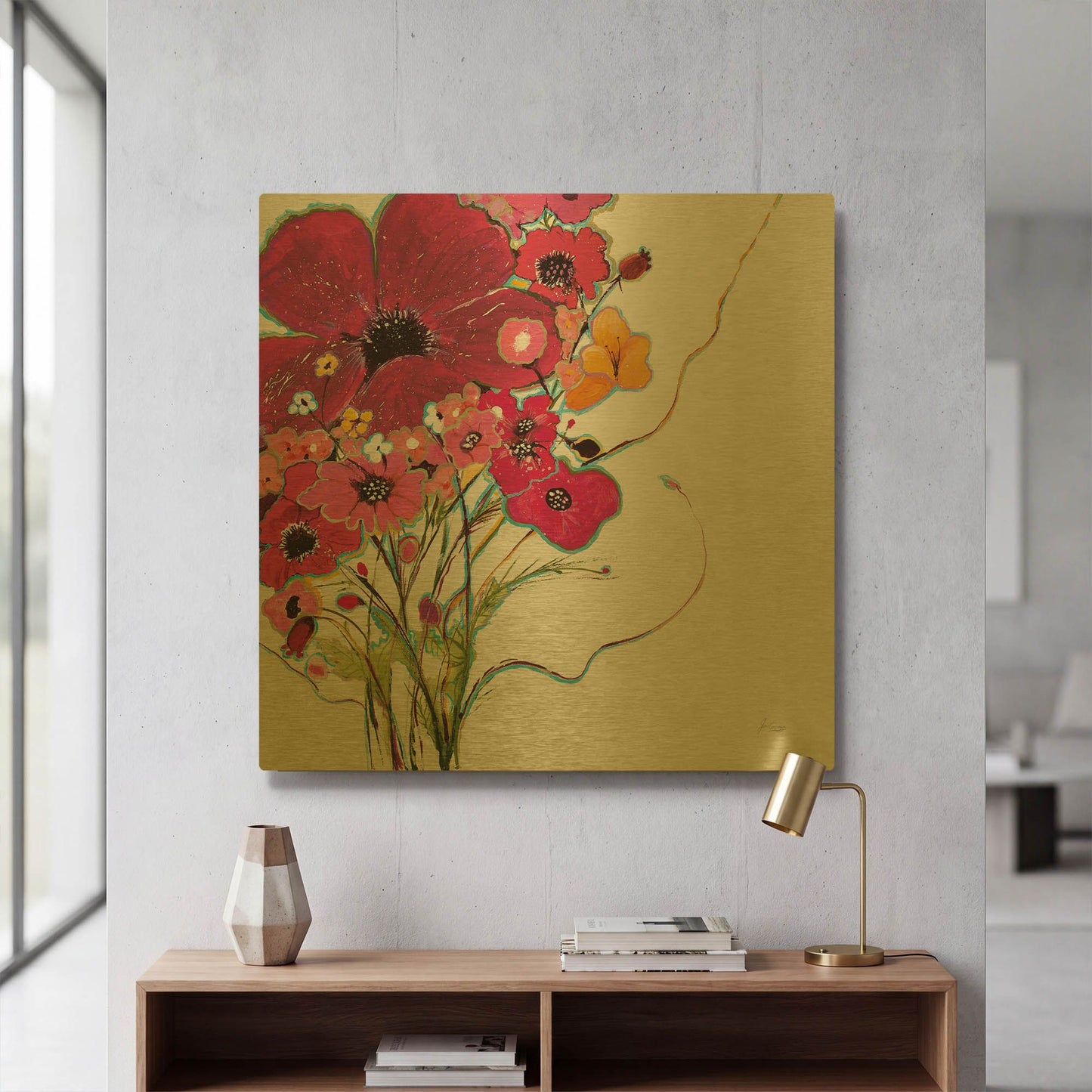 'Crazy Daisy Pink' By Jan Griggs Gold Metal Wall Art