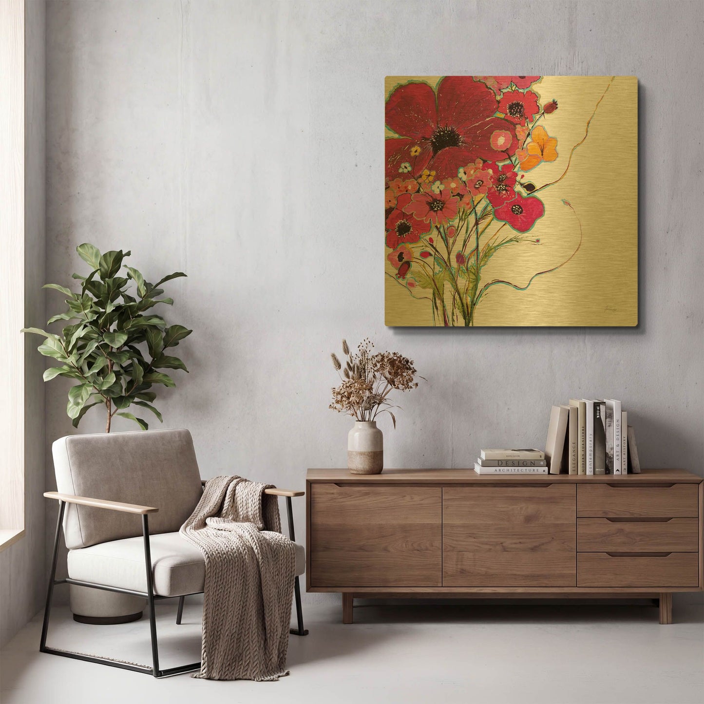 'Crazy Daisy Pink' By Jan Griggs Gold Metal Wall Art