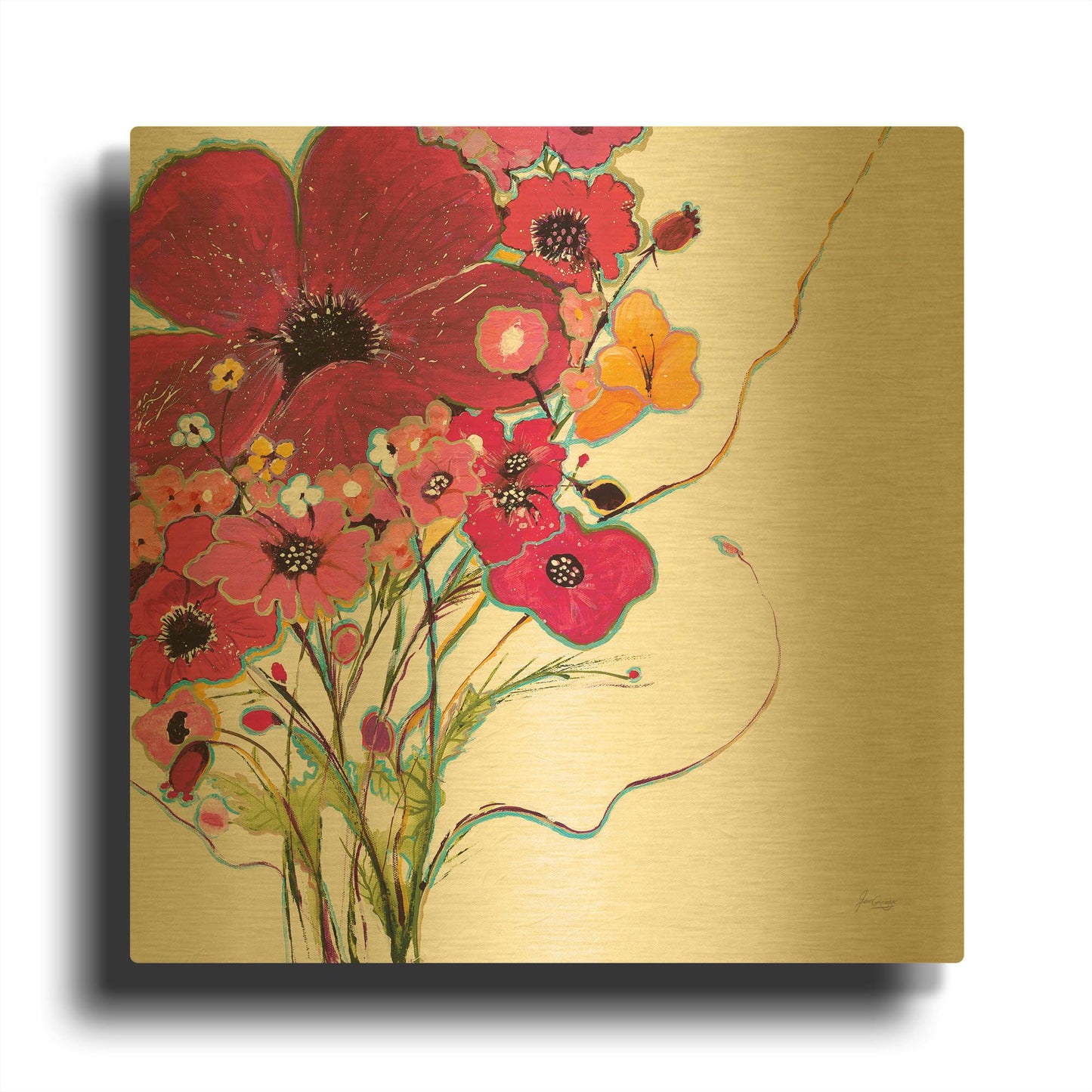 'Crazy Daisy Pink' By Jan Griggs Gold Metal Wall Art