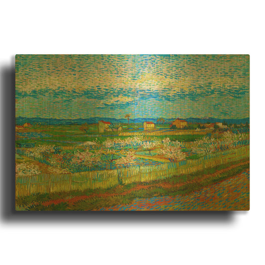 'Peach Trees In Blossom' By Vincent Van Gogh Gold Metal Wall Art