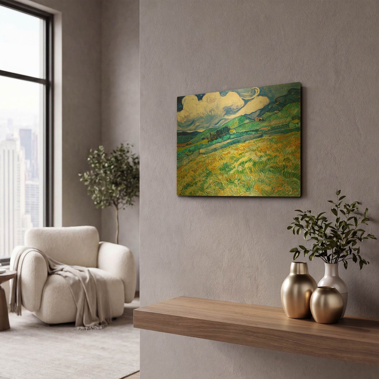 'Landscape From Saint-Remy' By Vincent Van Gogh Gold Metal Wall Art