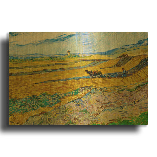 'Enclosed Field With Ploughman' By Vincent Van Gogh Gold Metal Wall Art