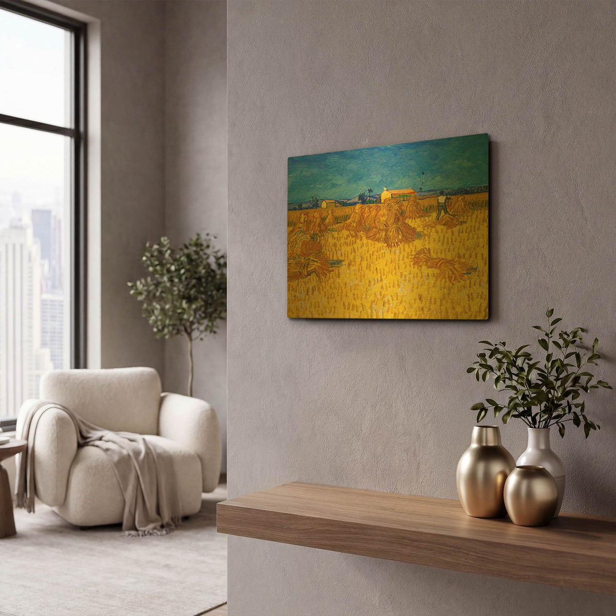 'Corn Harvest In Provence' By Vincent Van Gogh Gold Metal Wall Art