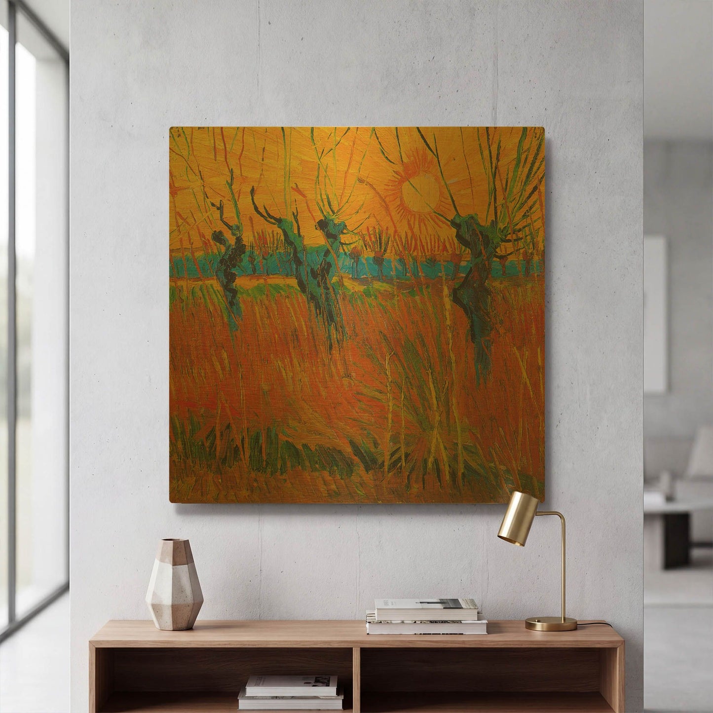 'Willows At Sunset' By Vincent Van Gogh Gold Metal Wall Art