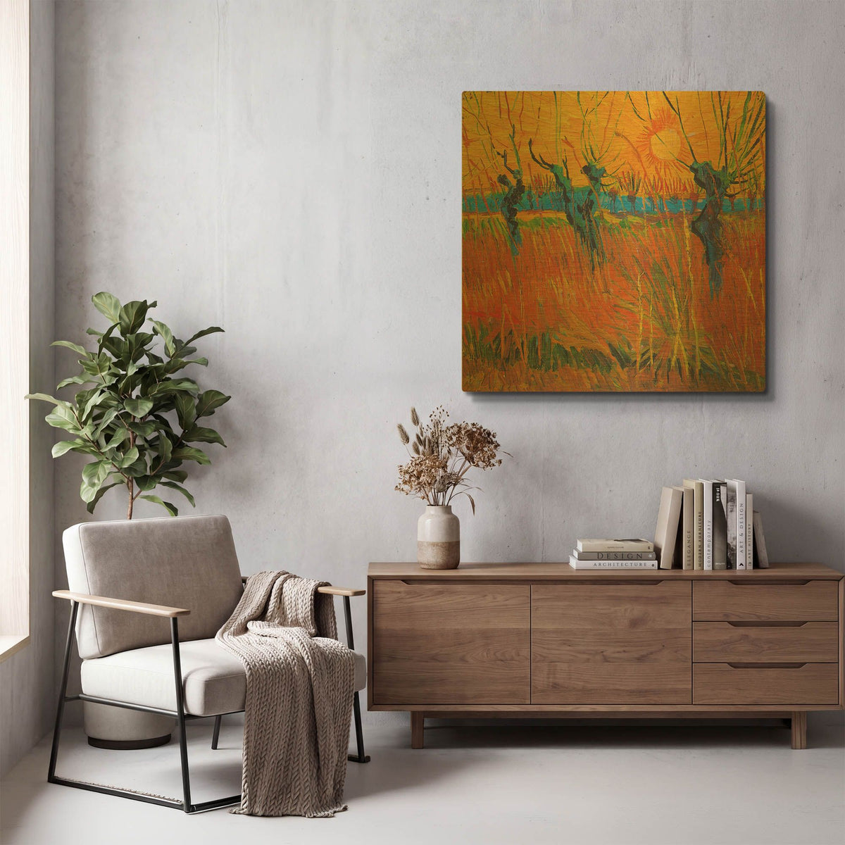 'Willows At Sunset' By Vincent Van Gogh Gold Metal Wall Art