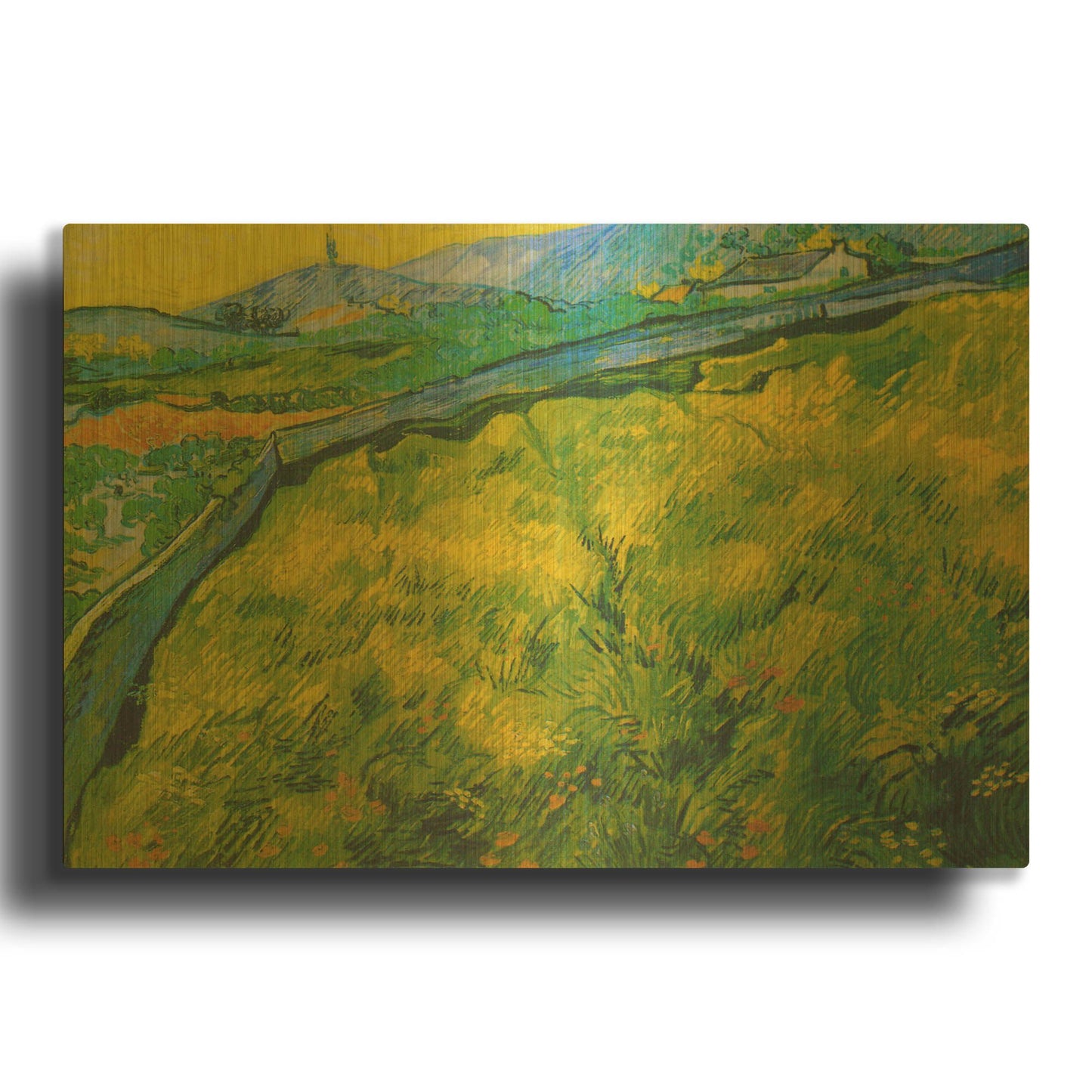 'Seed Field At Sunrise' By Vincent Van Gogh Gold Metal Wall Art