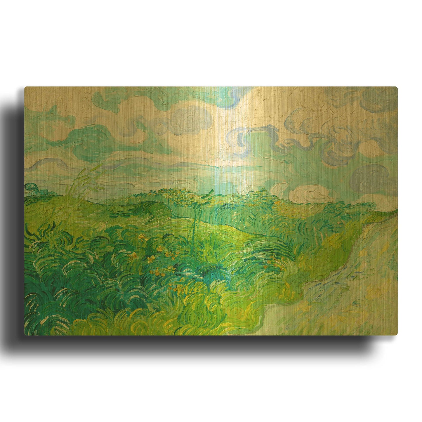 'Green Wheat Fields, Auvers' By Vincent Van Gogh Gold Metal Wall Art