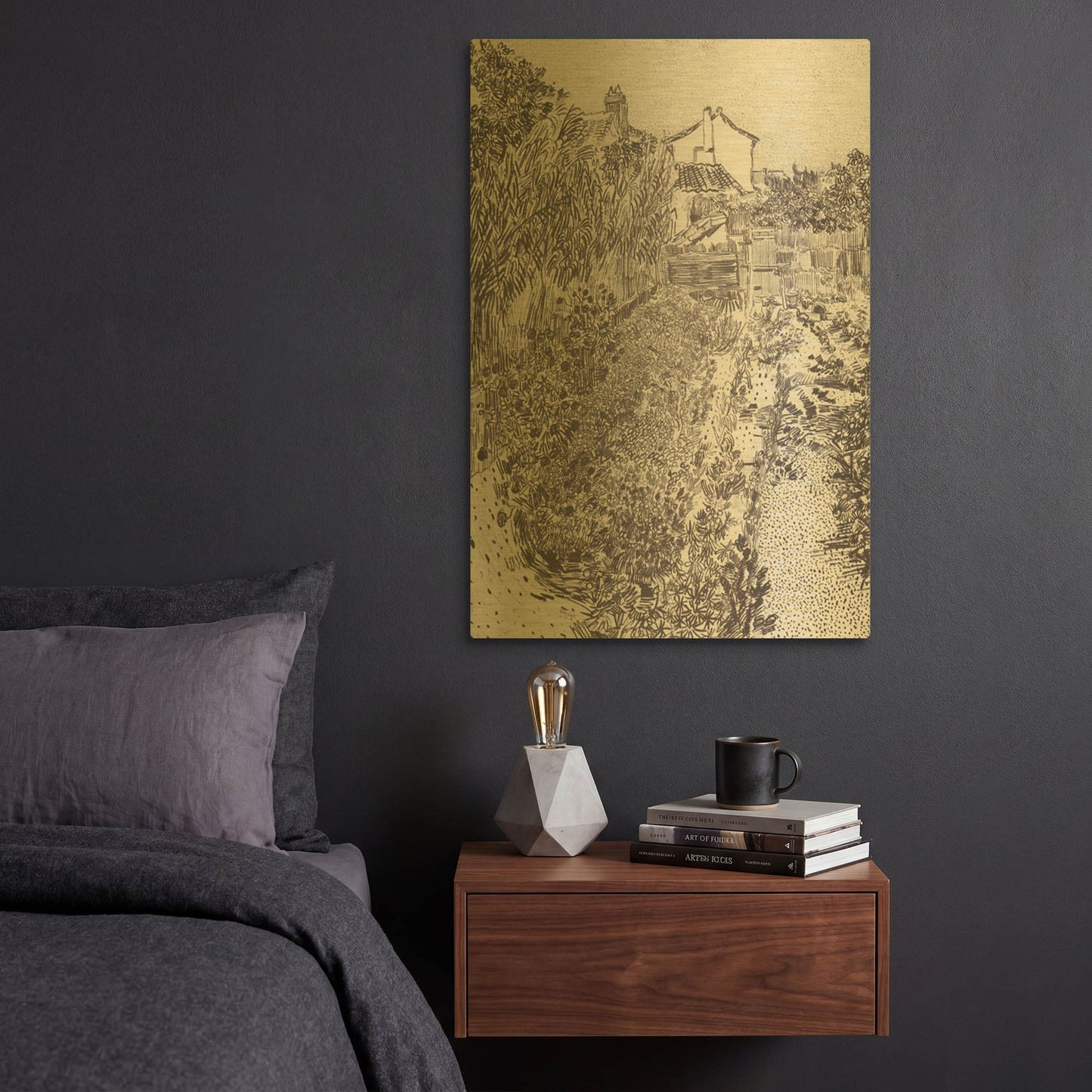 'Garden With Flowers' By Vincent Van Gogh Gold Metal Wall Art