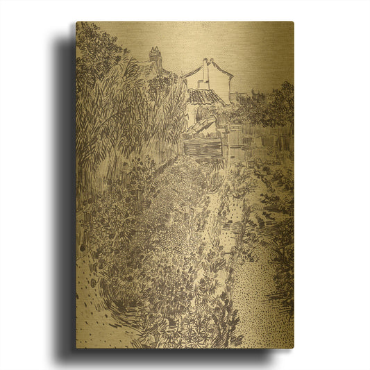 'Garden With Flowers' By Vincent Van Gogh Gold Metal Wall Art