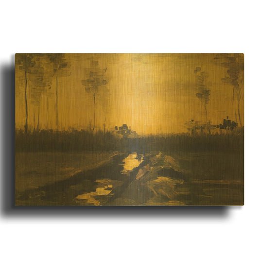 'Evening Landscape Landscape At Dusk' By Vincent Van Gogh Gold Metal Wall Art