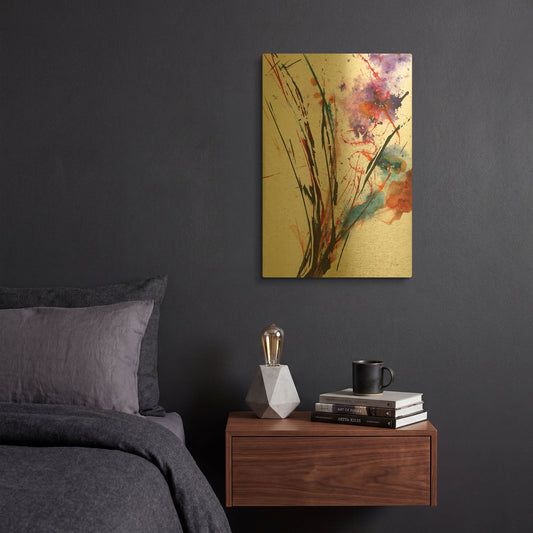 'Floral Explosion IV On White' By Jan Griggs Gold Metal Wall Art