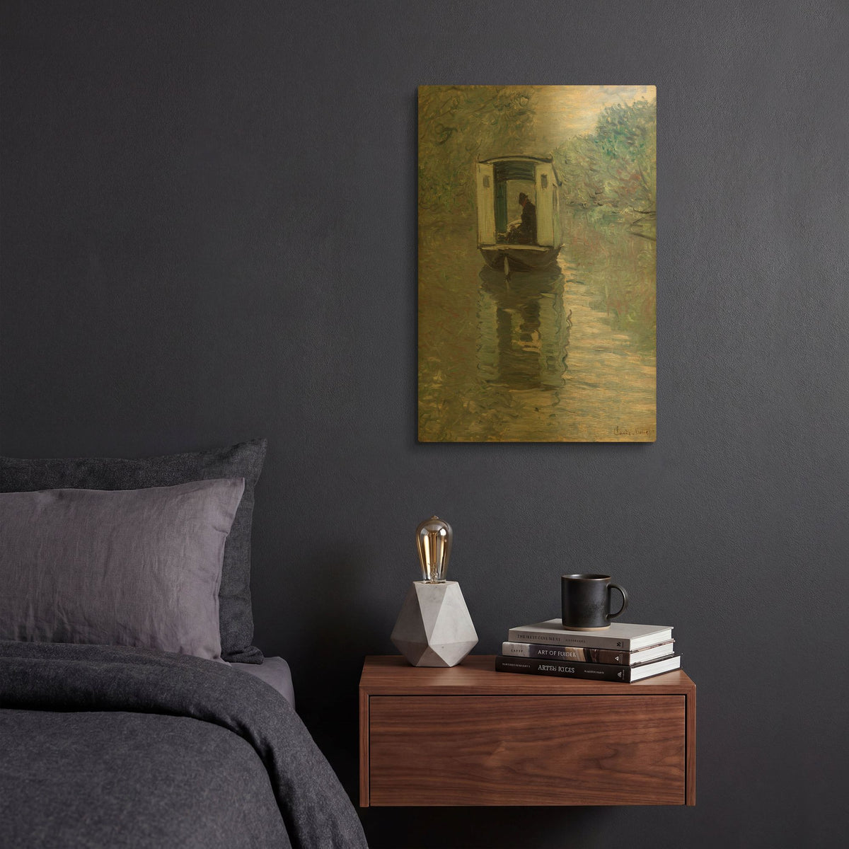 'The Studio Boat' By Claude Monet Gold Metal Wall Art