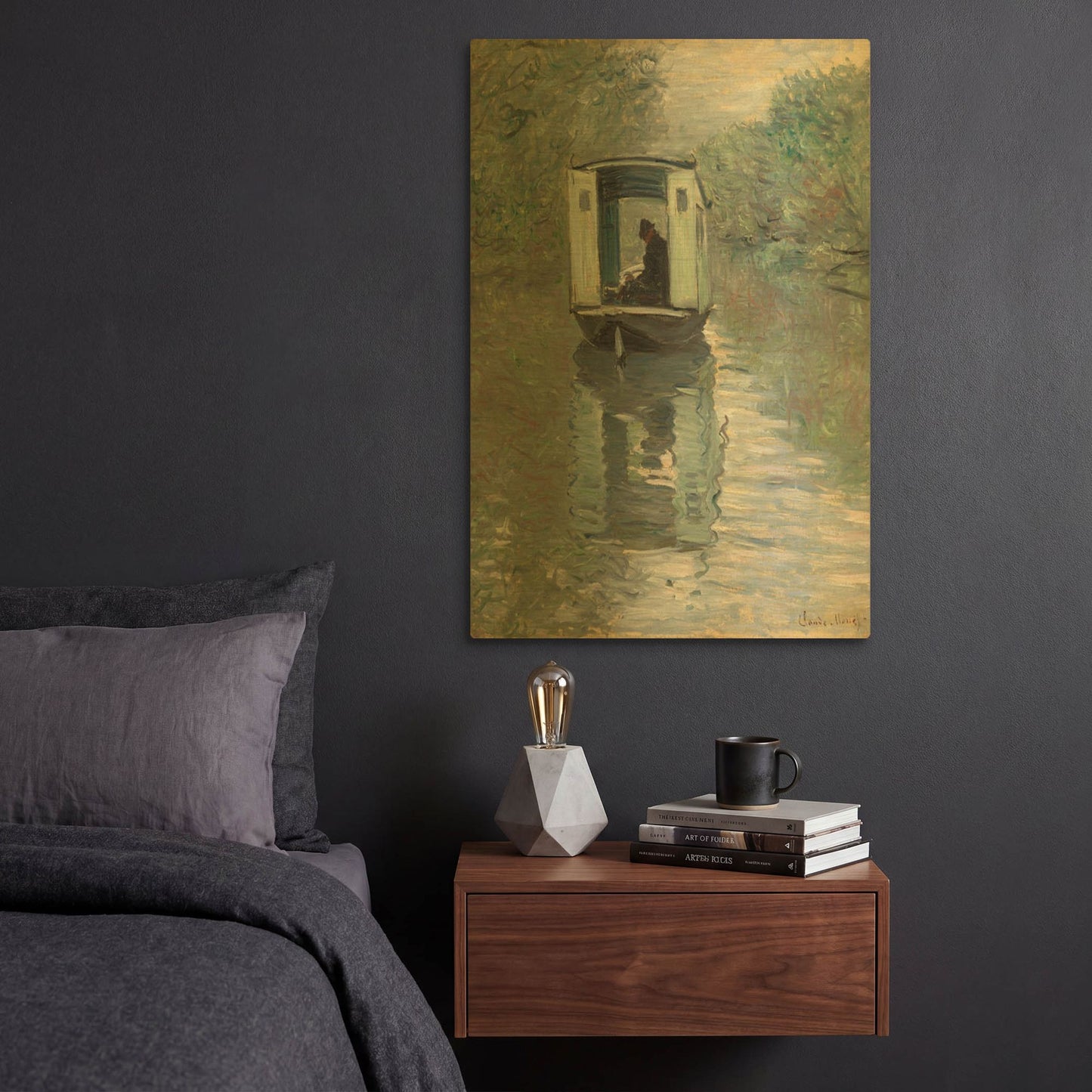 'The Studio Boat' By Claude Monet Gold Metal Wall Art