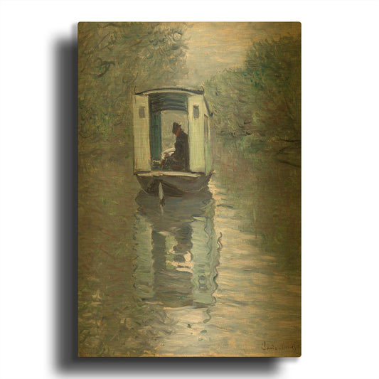 'The Studio Boat' By Claude Monet Gold Metal Wall Art