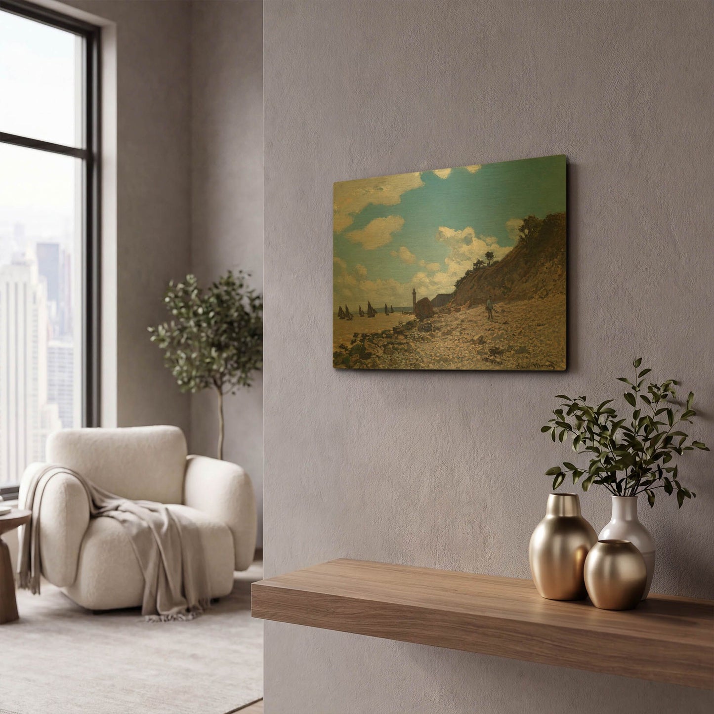 'The Beach At Honfleur' By Claude Monet Gold Metal Wall Art