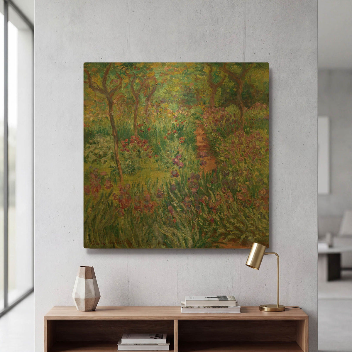 'The Artist’s Garden In Giverny' By Claude Monet Gold Metal Wall Art
