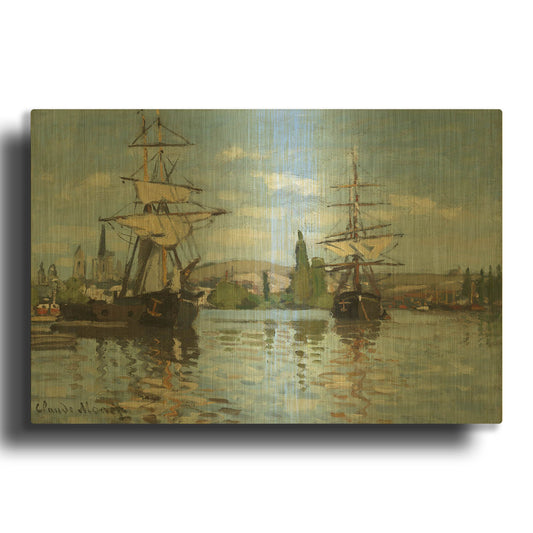 'Ships Riding On The Serine At Roue' By Claude Monet Gold Metal Wall Art