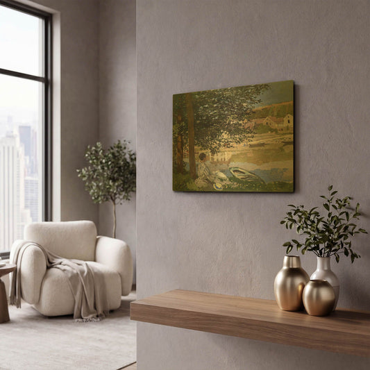 'On The Bank Of The Seine, Bennecourt' By Claude Monet Gold Metal Wall Art