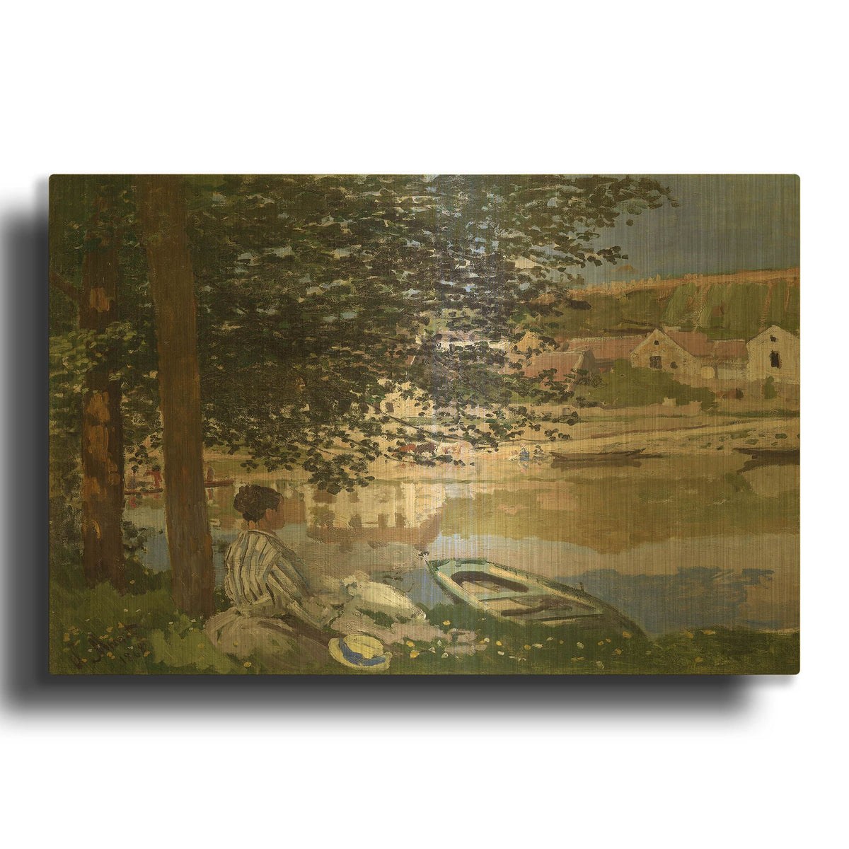 'On The Bank Of The Seine, Bennecourt' By Claude Monet Gold Metal Wall Art