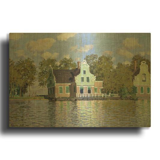 'Houses By The Bank Of The River Zaan' By Claude Monet Gold Metal Wall Art