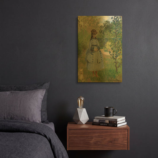 'Girl With Dog' By Claude Monet Gold Metal Wall Art