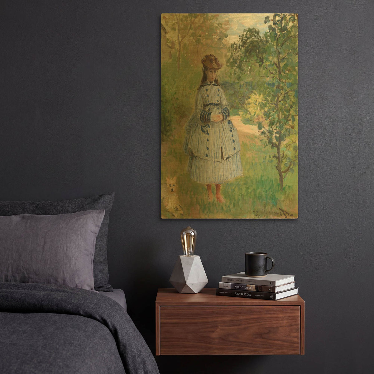 'Girl With Dog' By Claude Monet Gold Metal Wall Art