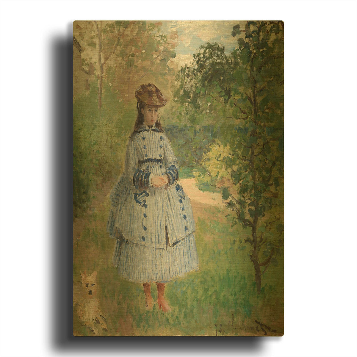 'Girl With Dog' By Claude Monet Gold Metal Wall Art
