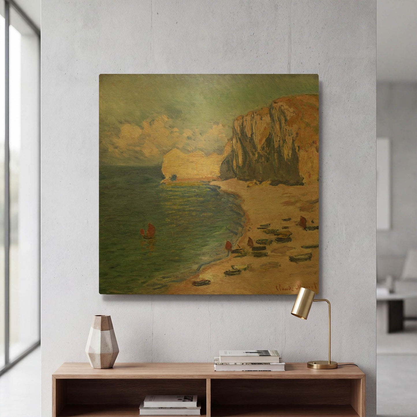 'Etretat, The Beach And The Falaise D Amont' By Claude Monet Gold Metal Wall Art
