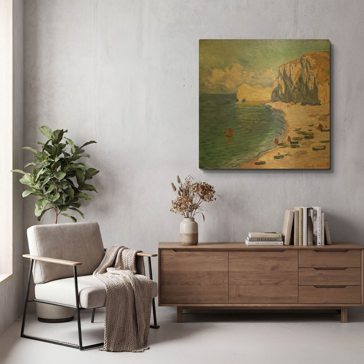 'Etretat, The Beach And The Falaise D Amont' By Claude Monet Gold Metal Wall Art
