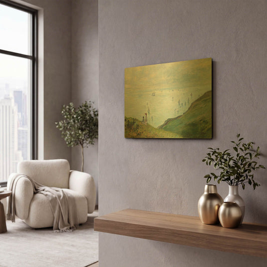 'Cliffs At Pourville' By Claude Monet Gold Metal Wall Art