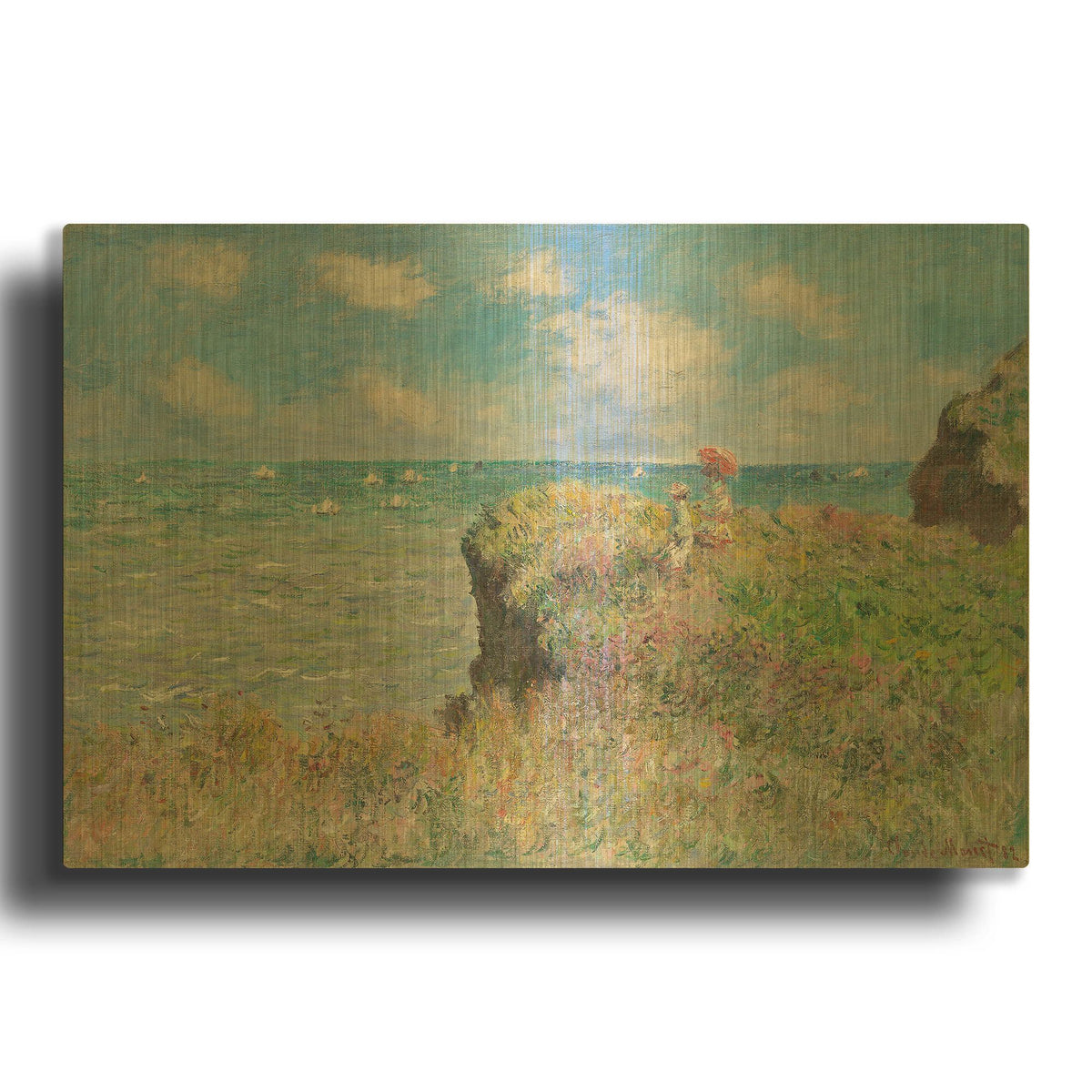 'Cliff Walk At Pourville' By Claude Monet Gold Metal Wall Art