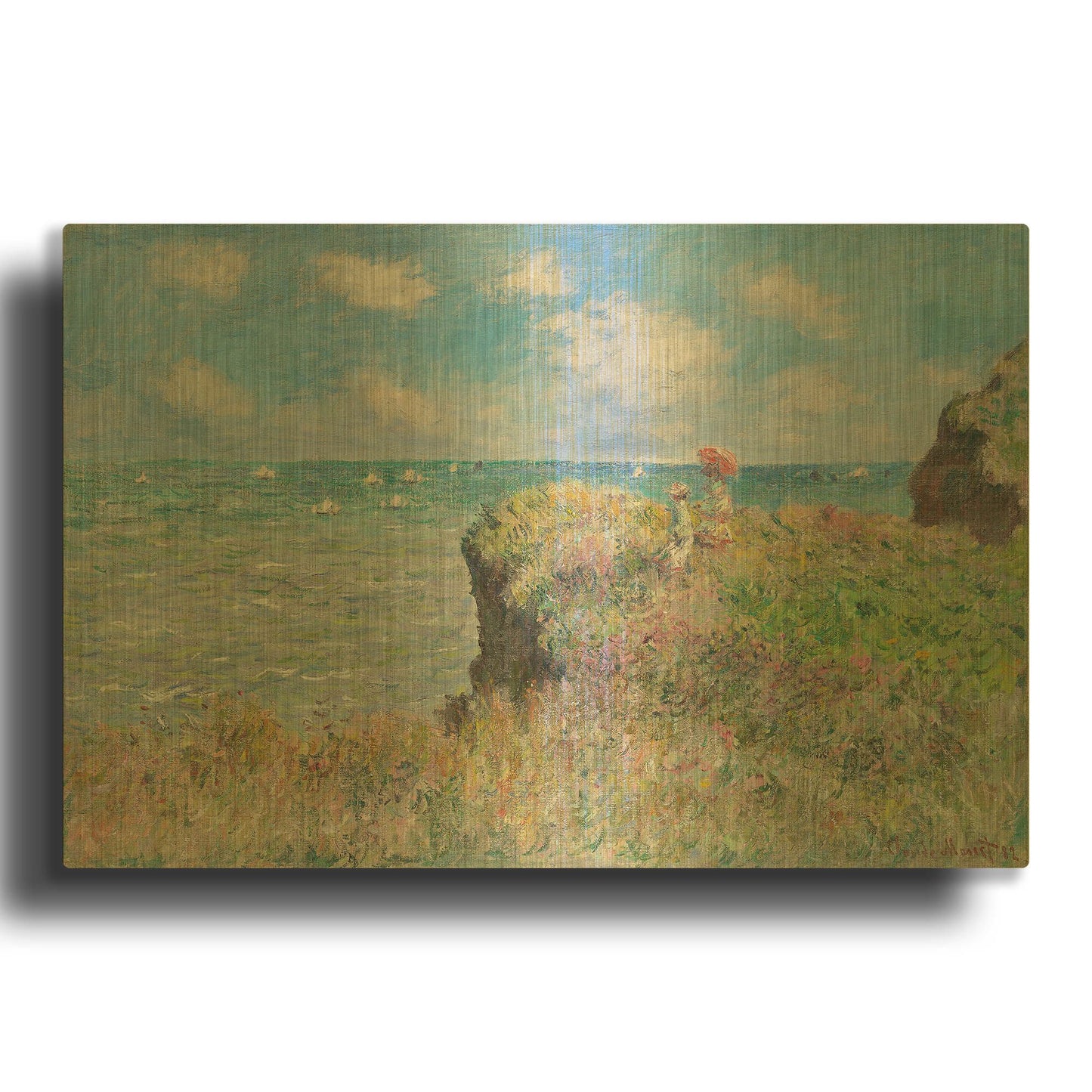 'Cliff Walk At Pourville' By Claude Monet Gold Metal Wall Art