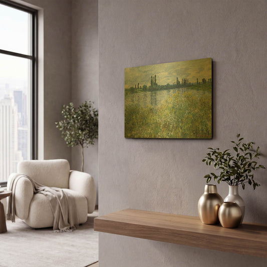 'Banks Od The Seine, Vetheuil' By Claude Monet Gold Metal Wall Art