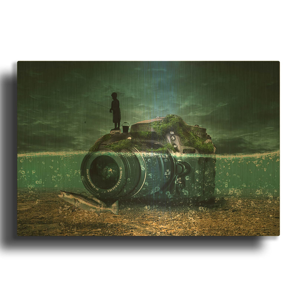 'Capturing Fish' By Alan Gold Metal Wall Art