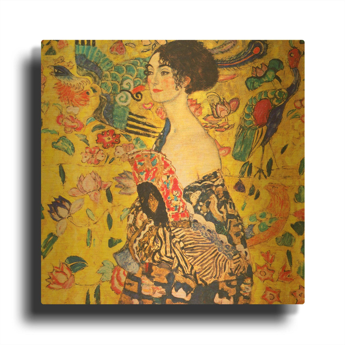'Woman with Fan' By Gustav Klimt Gold Metal Wall Art