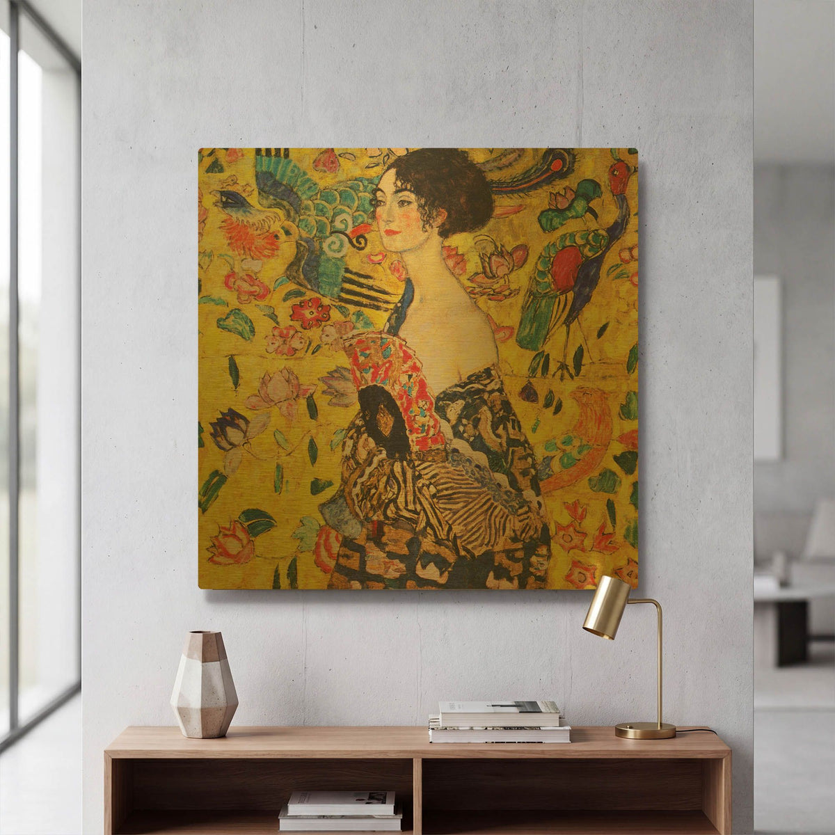 'Woman with Fan' By Gustav Klimt Gold Metal Wall Art