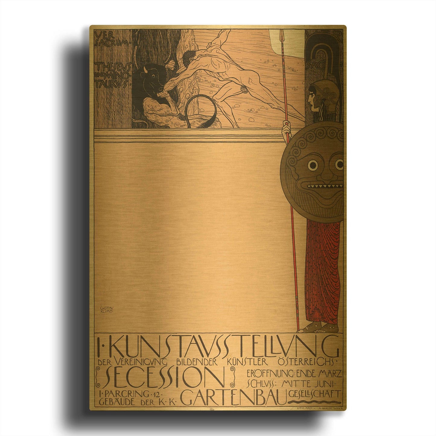'Plakat der 1. Ausstellung der Secession' By Gustav Klimt Gold Metal Wall Art