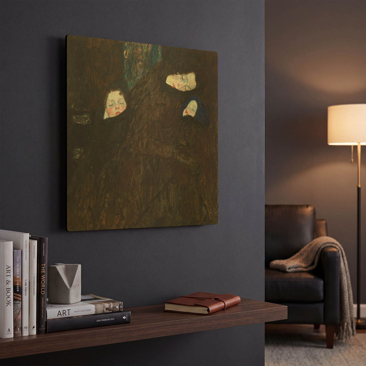 'Mother with Two Children' By Gustav Klimt Gold Metal Wall Art