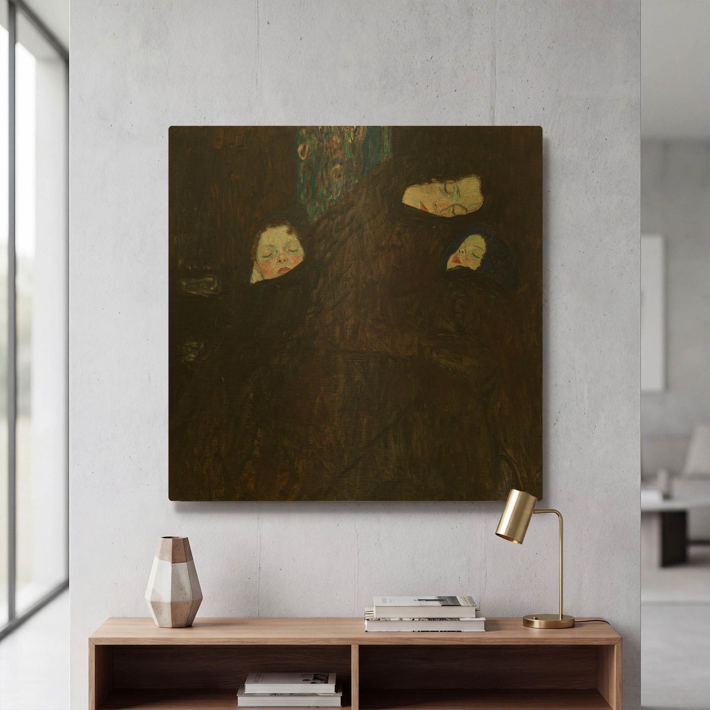 'Mother with Two Children' By Gustav Klimt Gold Metal Wall Art