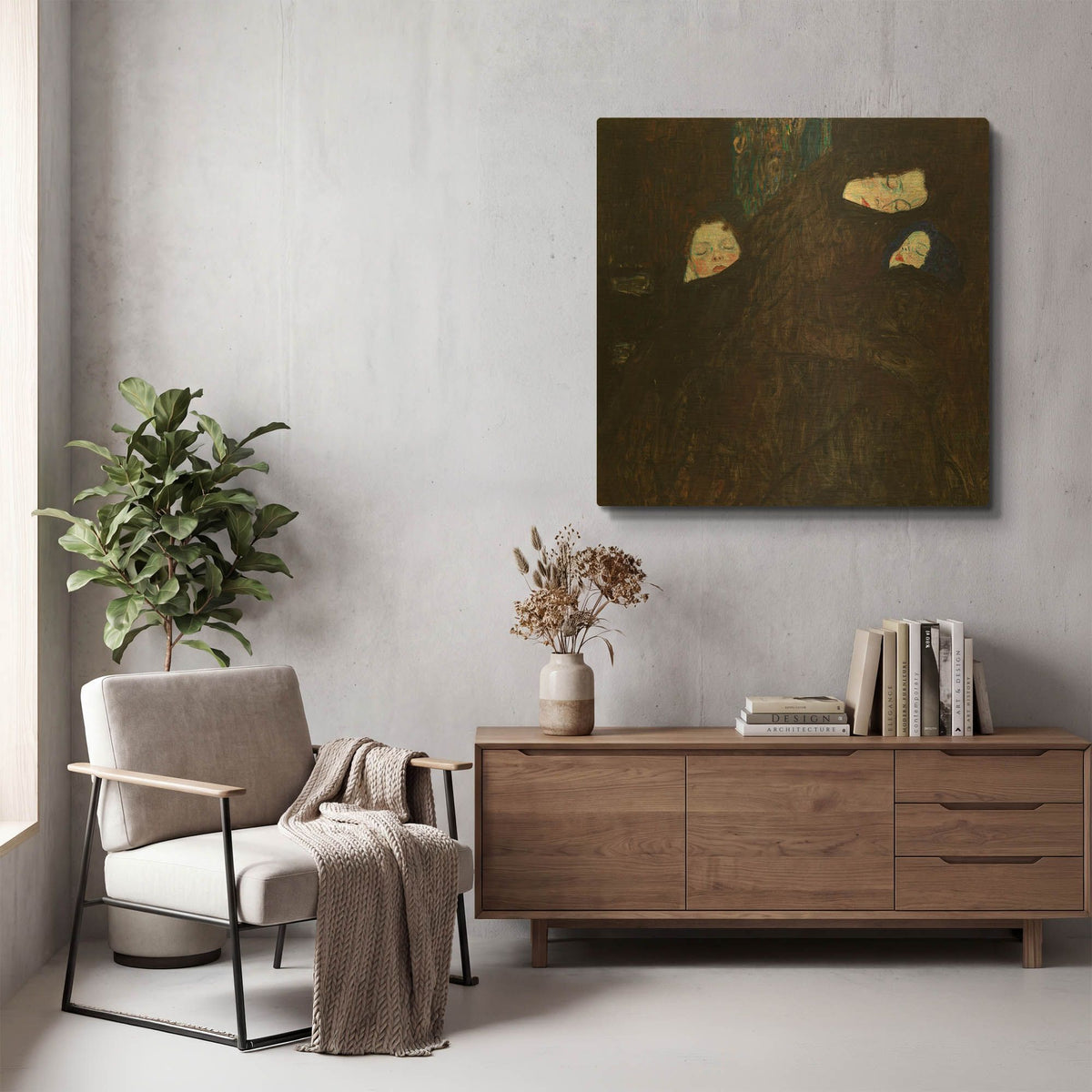 'Mother with Two Children' By Gustav Klimt Gold Metal Wall Art