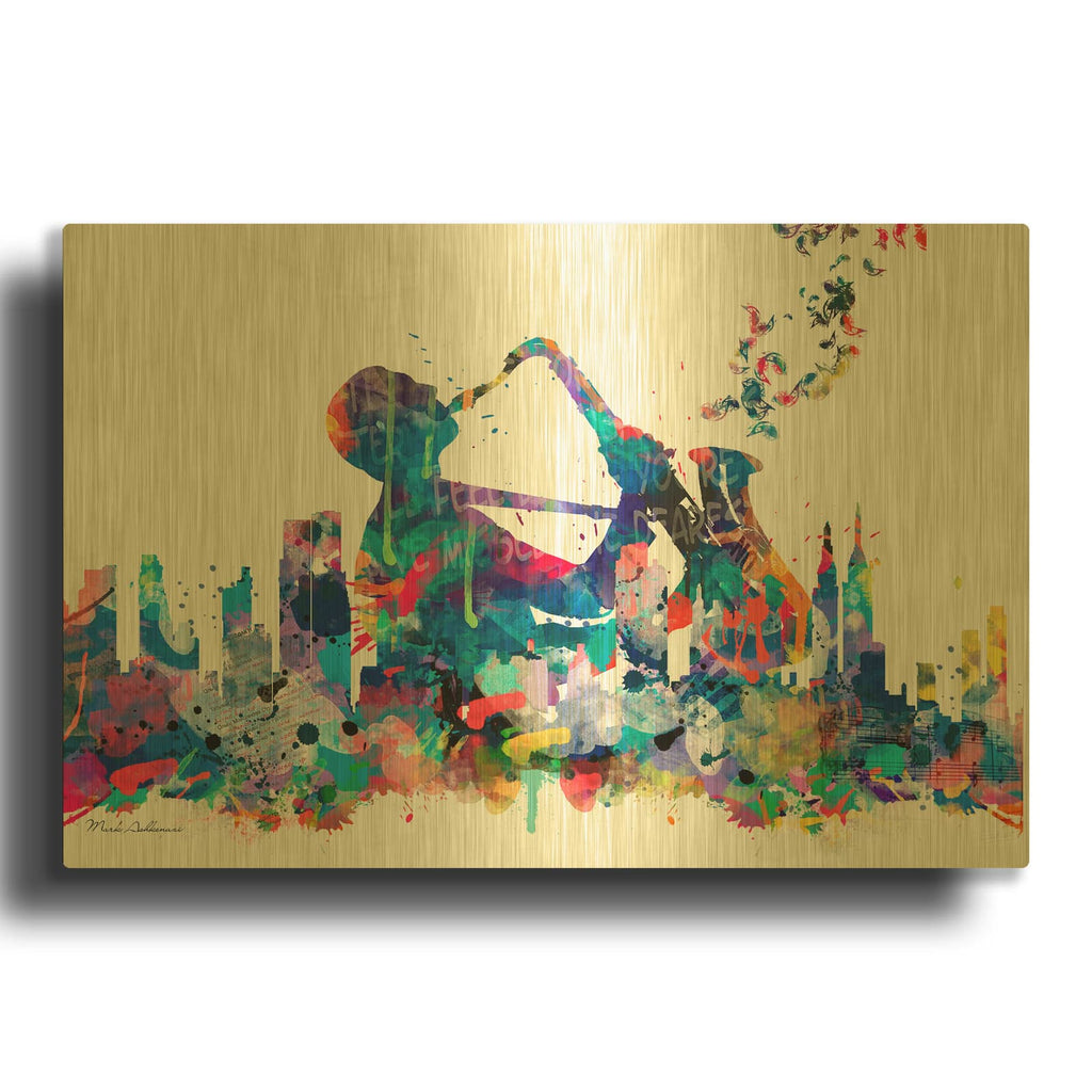 'New York Mark 9' By Mark Ashkenazi Gold Metal Wall Art