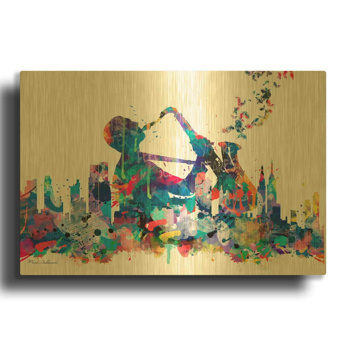 'New York Mark 9' By Mark Ashkenazi Gold Metal Wall Art