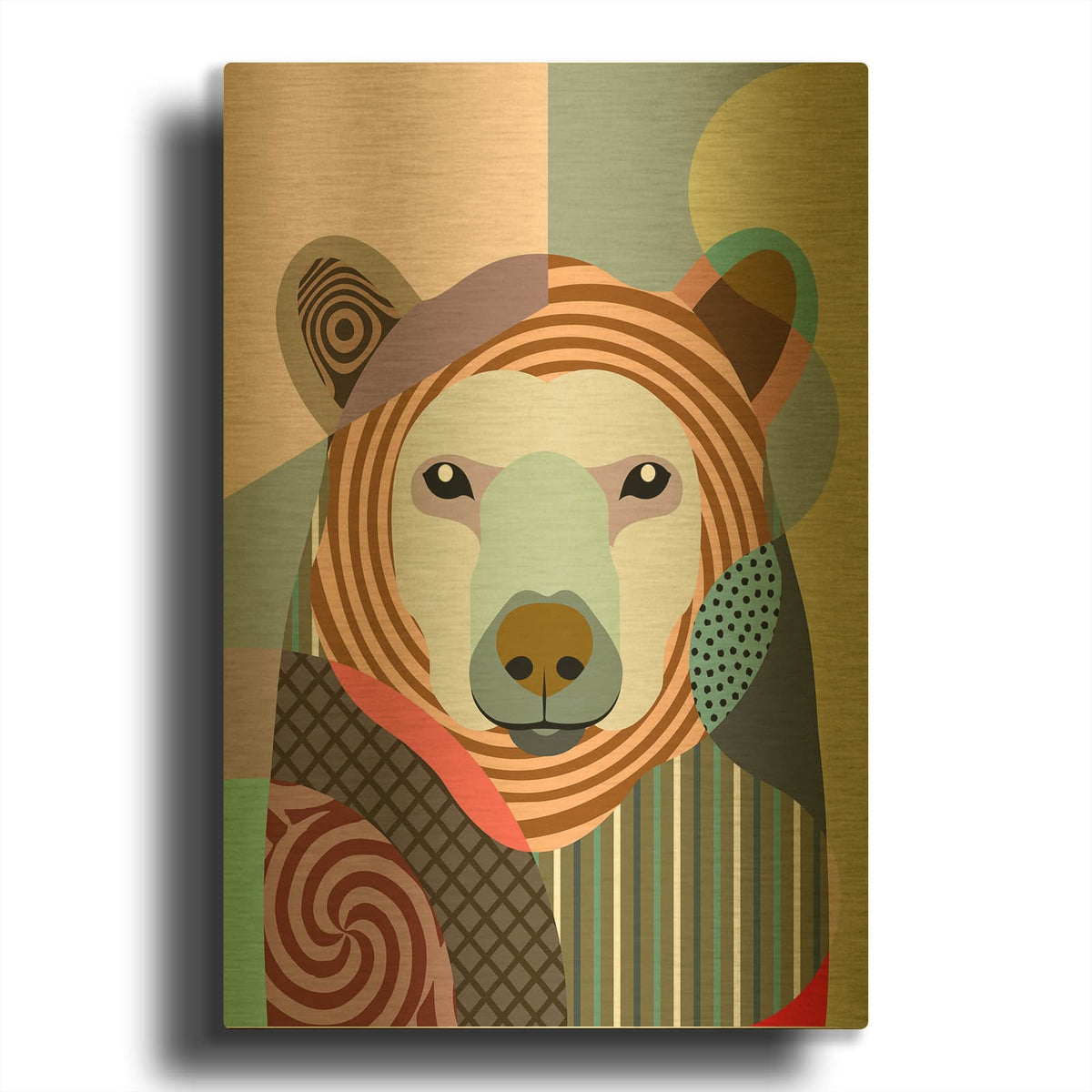 'Hunting Polar Bear' By Lanre Adefioyue Gold Metal Wall Art